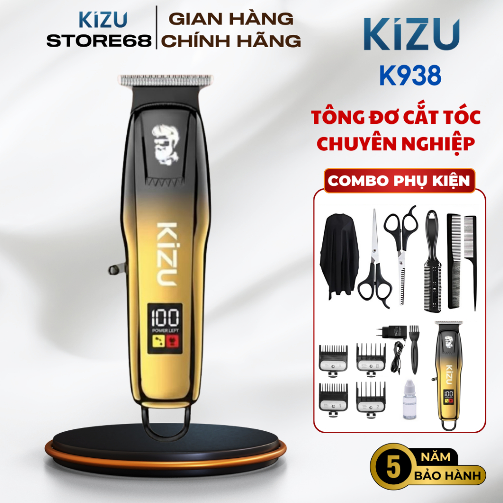 Tông đơ chấn viền, KIZU K938 tăng đơ cắt tóc chuyên nghiệp có chế độ Turbo cực khoẻ