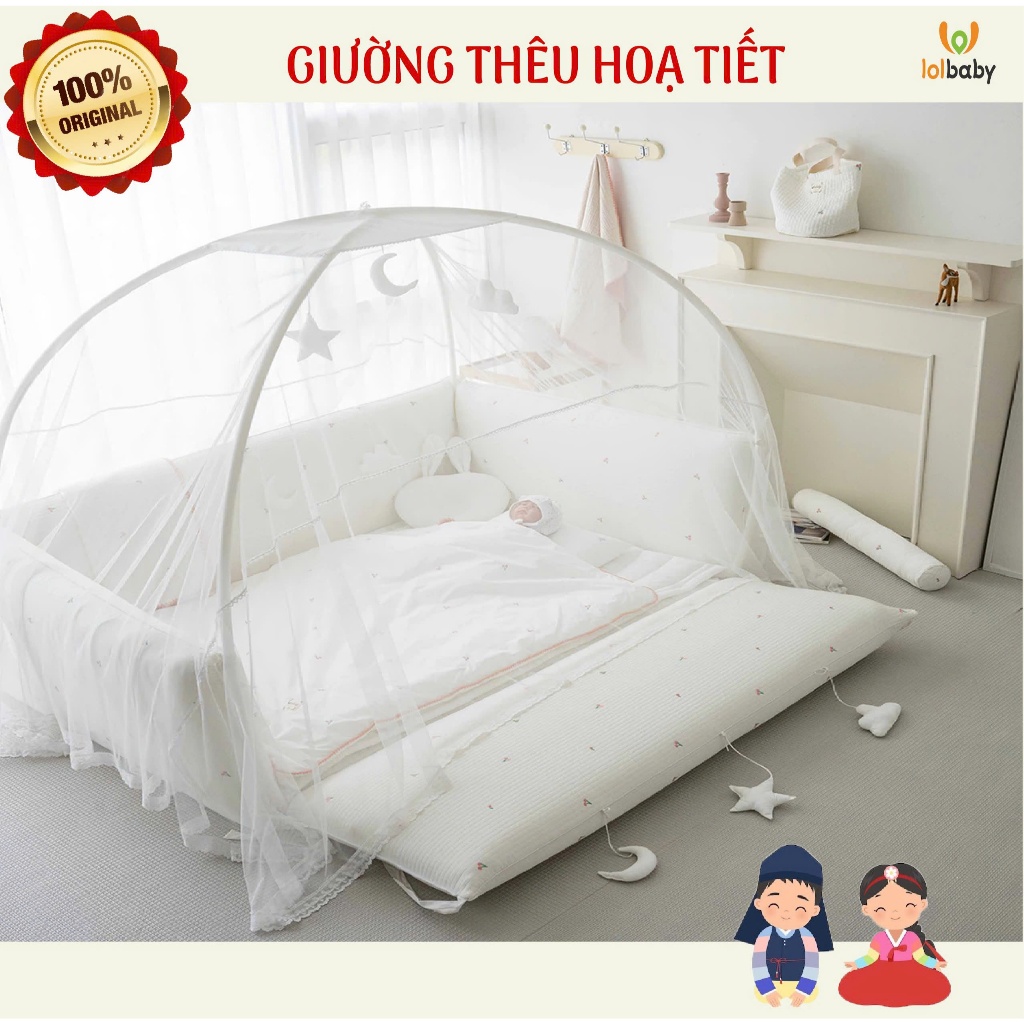Giường vải thêu Pigment Bumper Bed cho bé LOLBABY Hàn Quốc