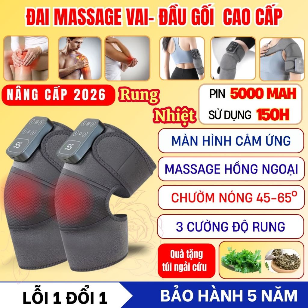 Máy massage đầu gối không dây đa năng, đai đeo rung nóng hồng ngoại thư giãn các khớp chân, vai, tay