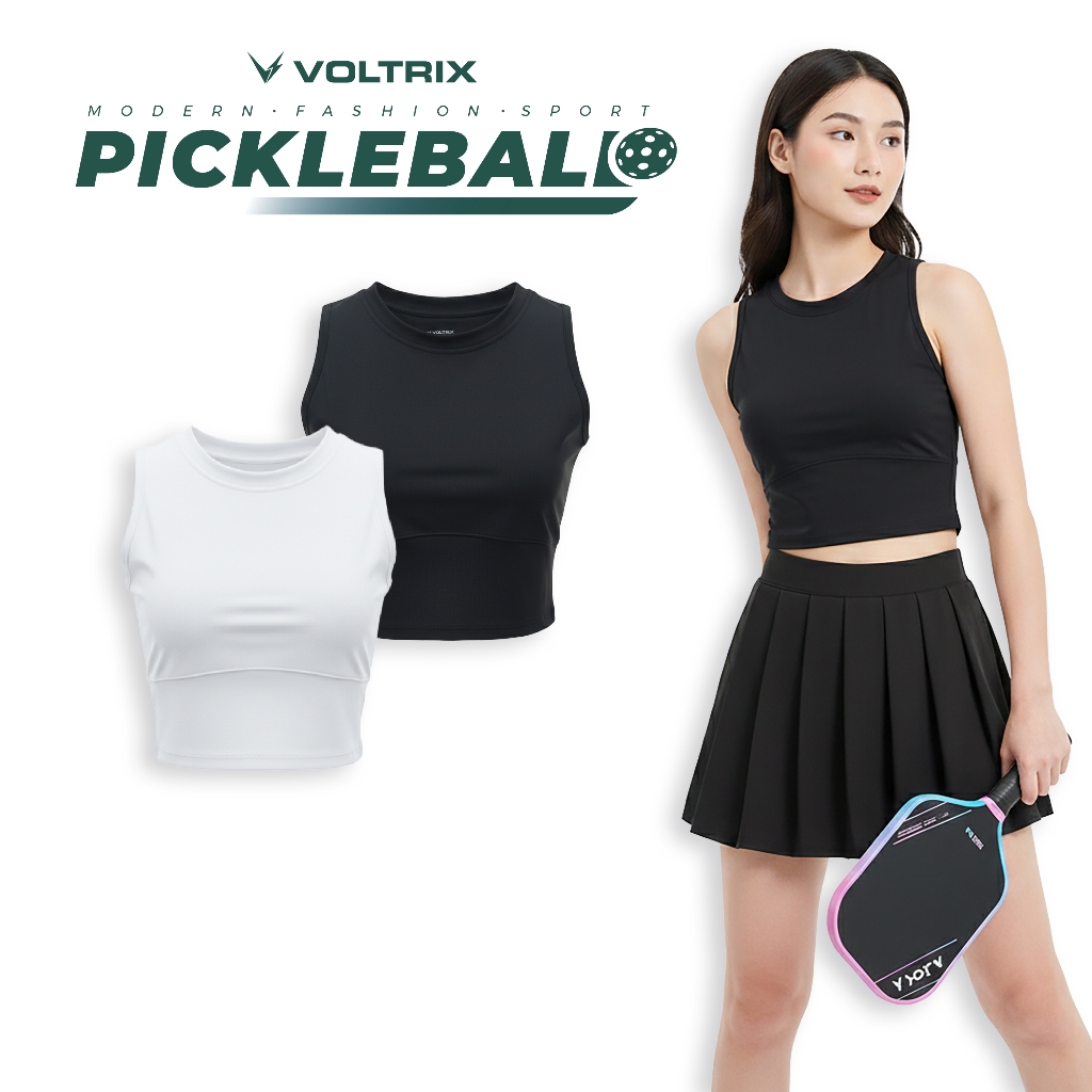 Áo Pickleball Croptop, Áo Thể Thao Sát Nách Vải Thun Poly Dày Dặn, Thấm Hút, Áo Croptop Pickleball