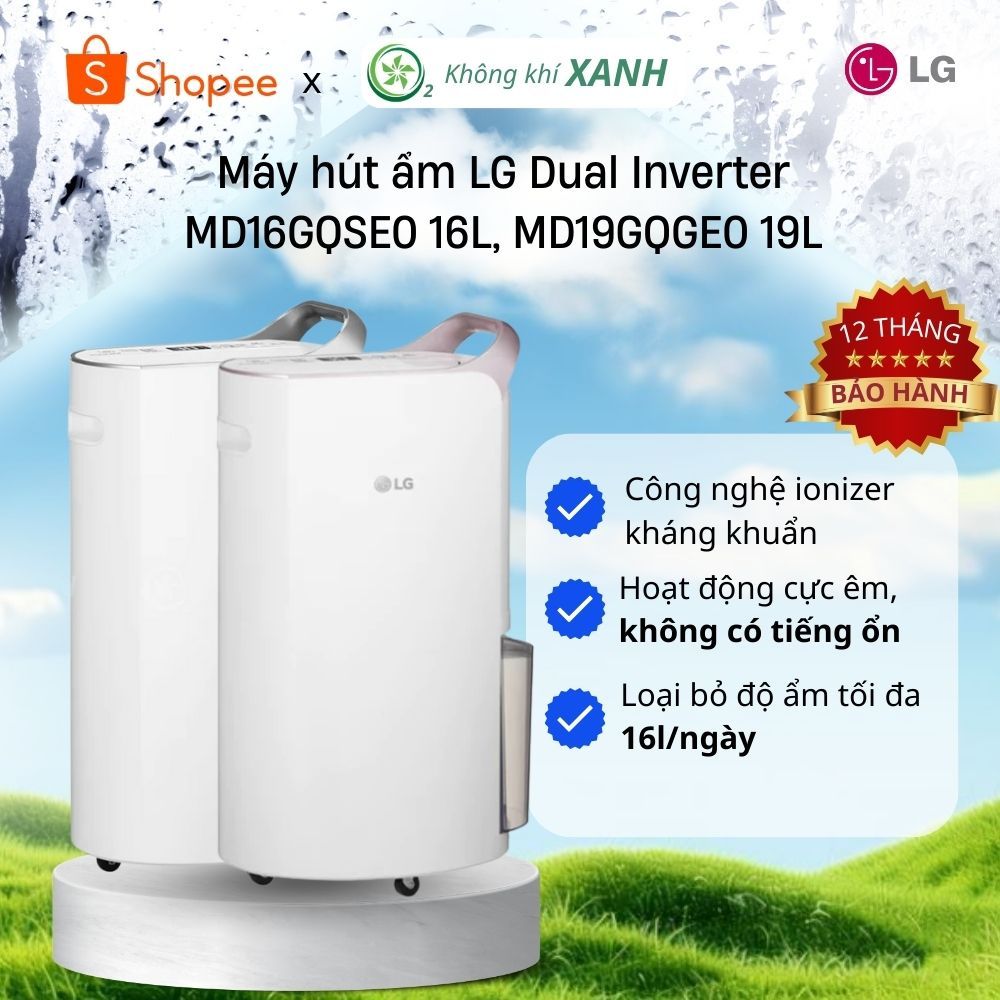 Máy hút ẩm LG Dual Inverter MD16GQSE0 16L, MD19GQGE0 19L chính hãng