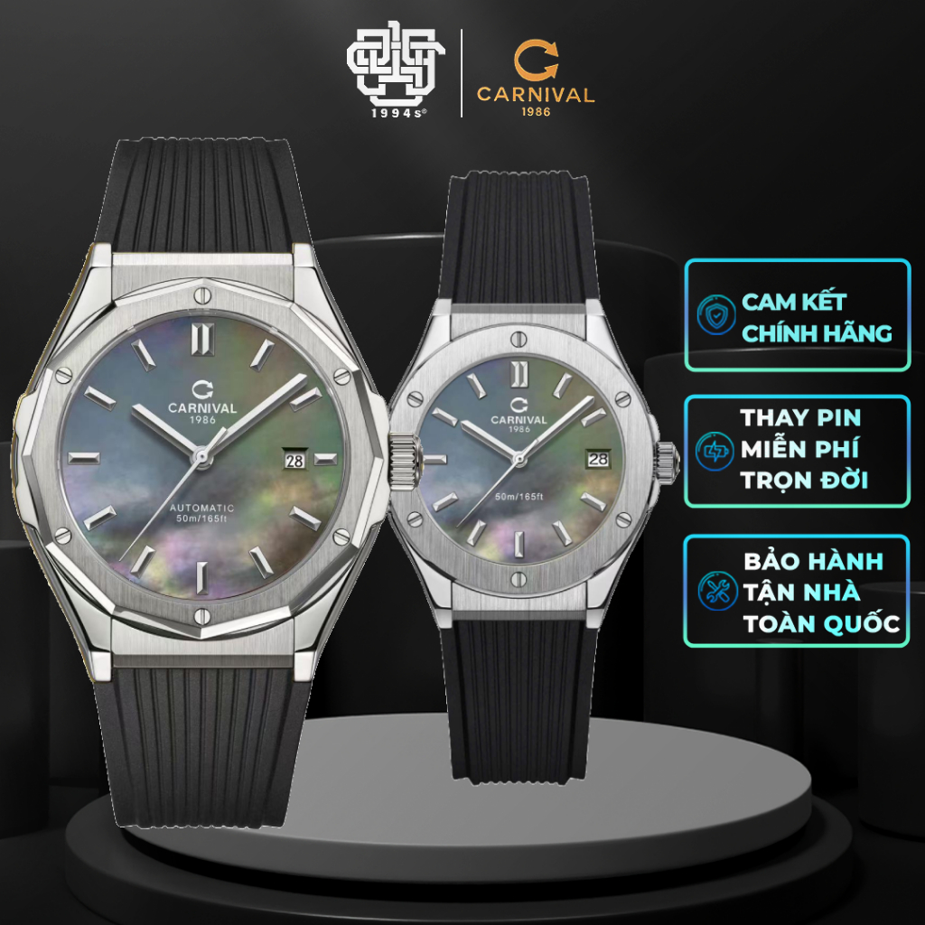 Đồng Hồ Cặp Carnival 8168G-VT-DCS-DK & 8168L-VT-DCS-DK Mặt Xà Cừ Hàng Chính Hãng