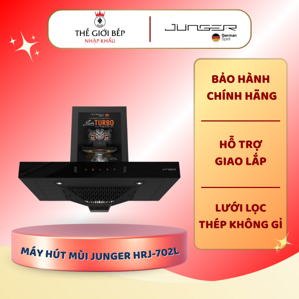 Máy Hút Mùi Áp Tường Junger Leopard HRJ-702L - Vẫy Tay Không Chạm, Lưới Lọc Thép Phủ Teflon
