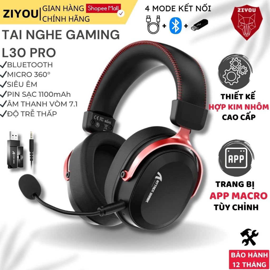 Tai Nghe Không Dây Gaming Attack Shark L30 Pro Receiver Kép, Âm Thanh Vòm 7.1, Độ Trễ 20ms, App Web | BigBuy360 - bigbuy360.vn
