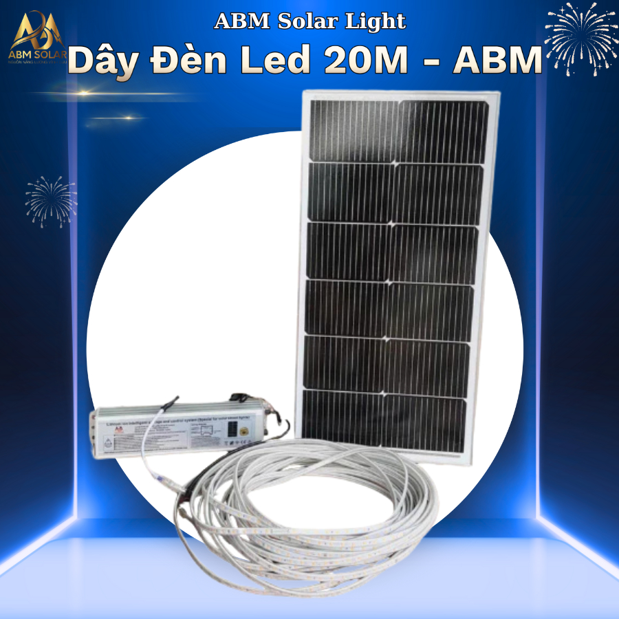 Đèn LED Dây Năng Lượng Mặt Trời 20 Mét, Ánh Sáng Vàng, Chống Nước Trang Trí ABM SOLAR
