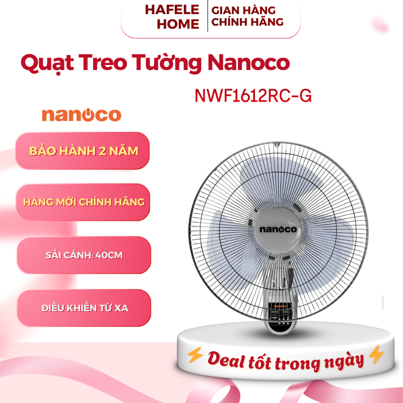 Quạt Treo Tường Remote Nanoco NWF1612RC-G – Công Suất 47W - 3 Cấp Độ Gió - Vận Hành Êm Ái – EEH