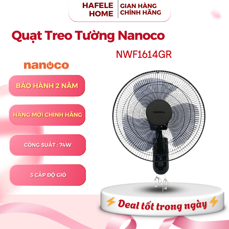 Quạt Treo Tường 2 Dây Nanoco NWF1614GR – Công Suất 47W - 3 Chế Độ Gió - Động Cơ Bạc Đạn Bền Bỉ – EEH