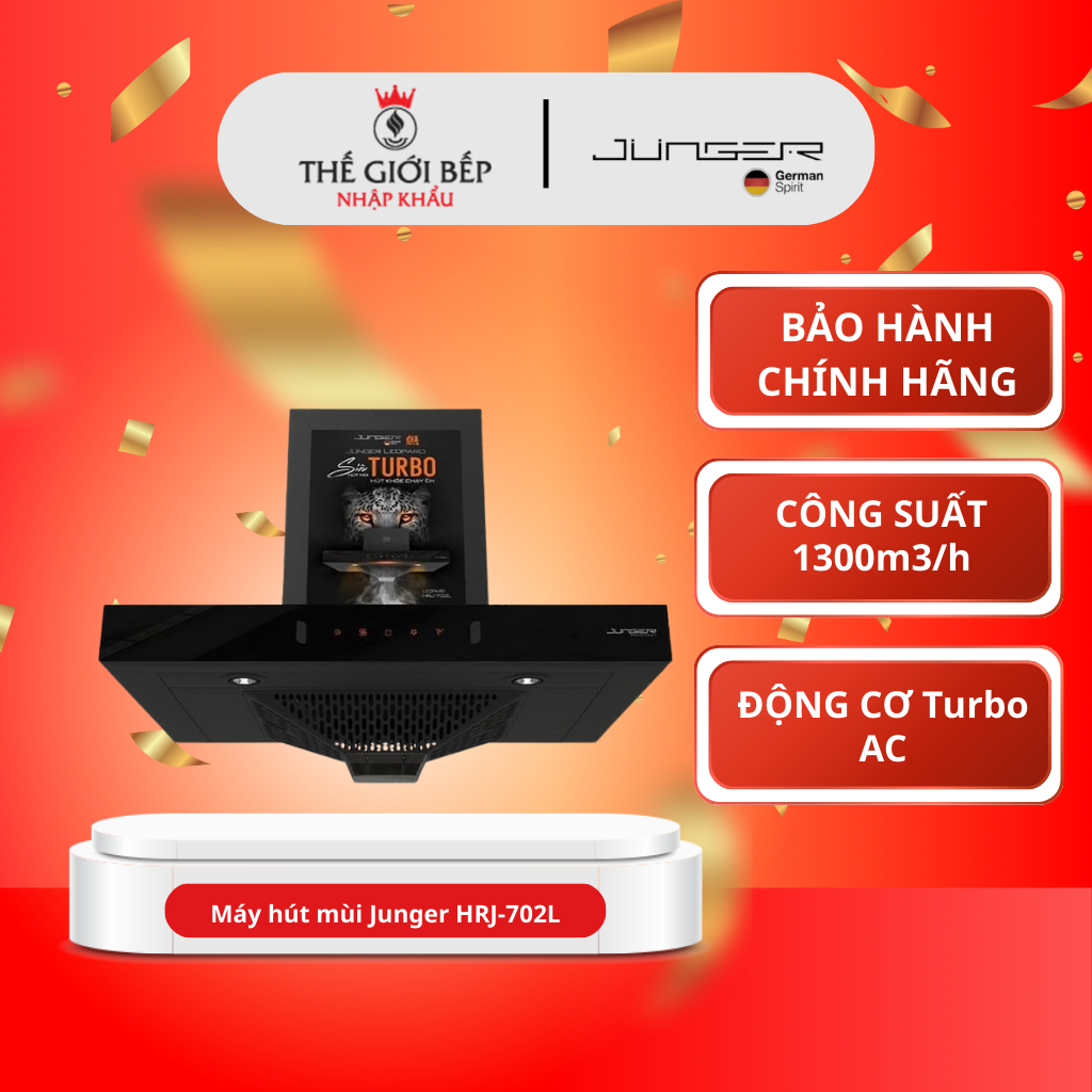 Máy hút mùi Junger JG Leopard HRJ-702L - Công suất 1300 m³/h, Hút mùi êm, bảng điều khiển cảm ứng