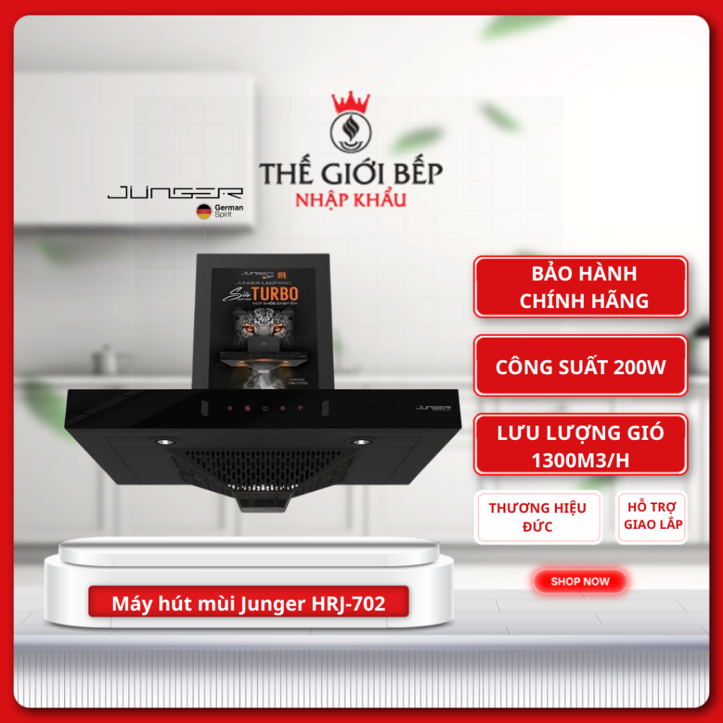 Máy hút mùi Junger JG Leopard HRJ-702L - Công suất hút 1300m3/h, Cảm ứng thông minh