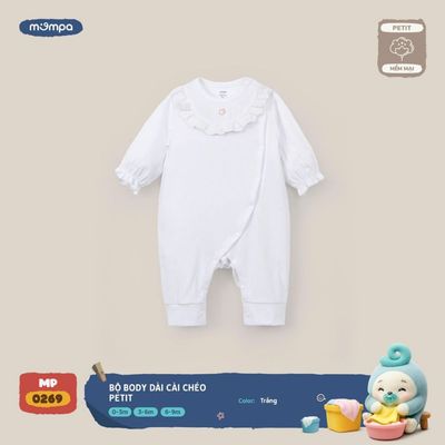 Bodysuit cho bé sơ sinh Mompa dài tay 0-9 tháng vải Petit mềm mịn cúc chéo 0269