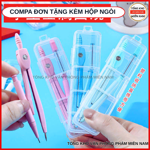 Compa chì bấm dành cho học sinh vẽ kỹ thuật, bộ compha học sinh kèm hộp chì kim tiện lợi / Compa học