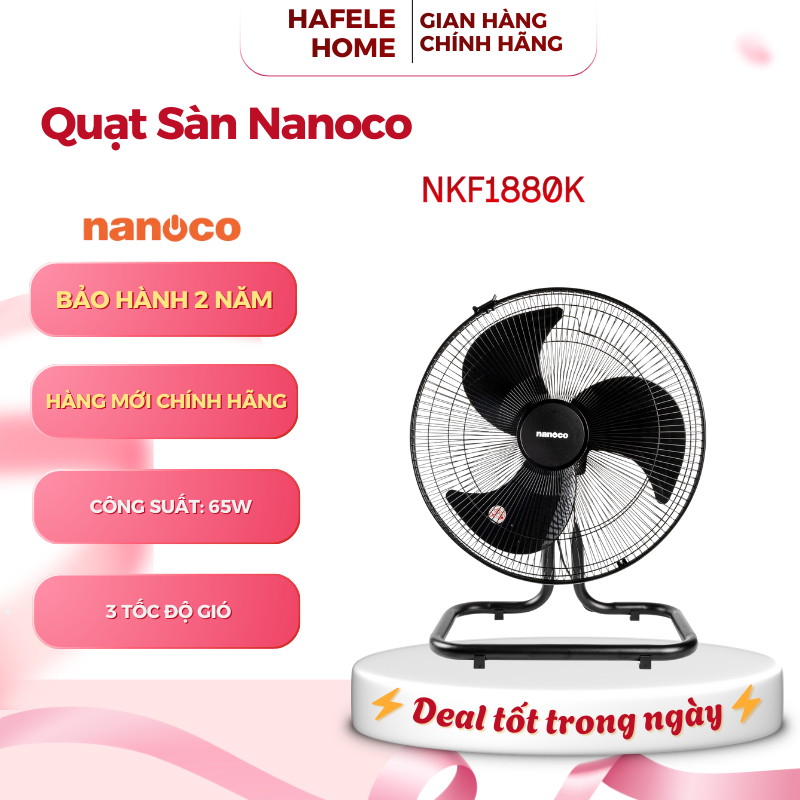 Quạt Sàn Nanoco NKF1880K – Công Suất 65W - Lưu Lượng Gió Lớn - 3 Cấp Độ Gió - Độ Ồn Thấp – EEH