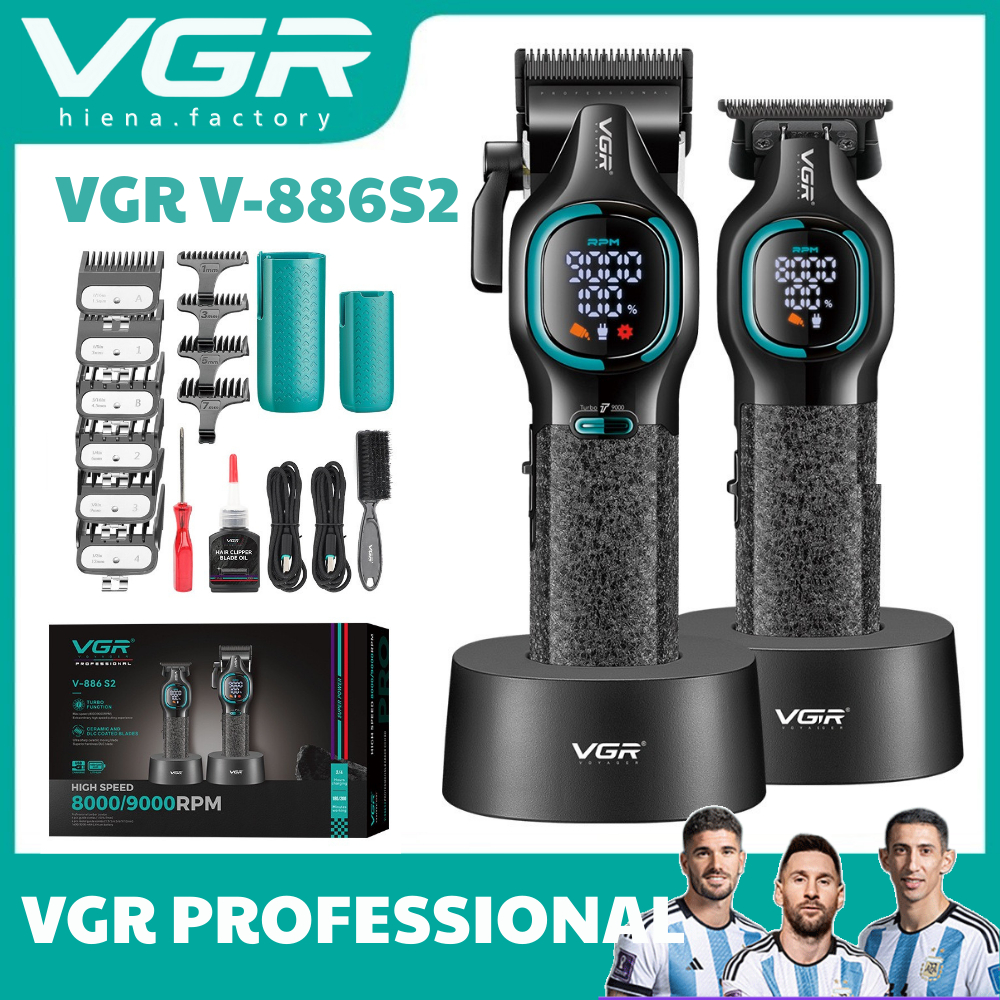 VGR PRO Bộ Tông Đơ Cắt Tóc Nam Chuyên Nghiệp | Không Dây | Động Cơ Mạnh 9000 RPM | Hộp Đựng Cao Cấp V-886S2