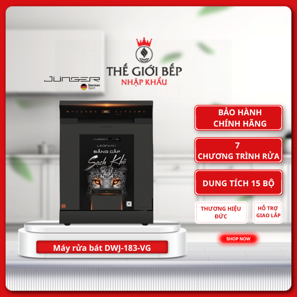 Máy Rửa Chén Bát Junger JG Leopard DWJ-183-VG - 15 Bộ Rửa AI, Có Sấy Độc Lập