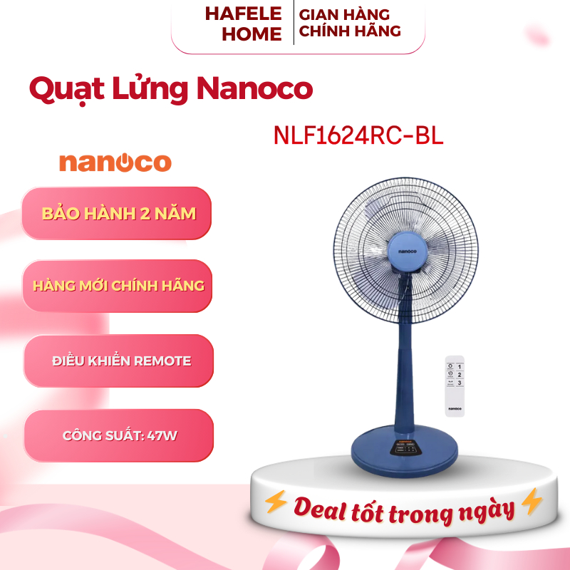 Quạt Lửng Có Remoete Nanoco NLF1624RC-BL – Công Suất 47W - Motor Dây Đồng - An Toàn Sử Dụng – EEH