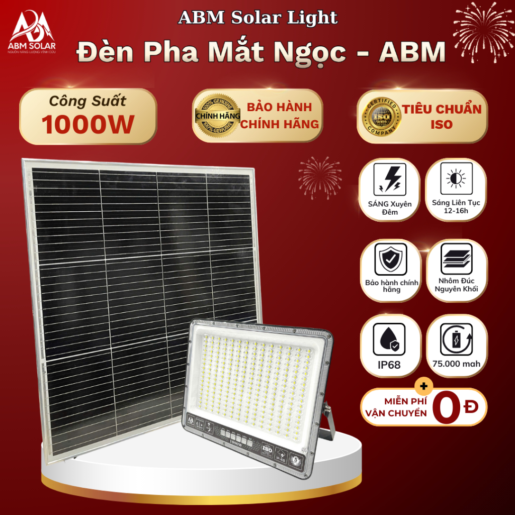 [1000W] Đèn Năng Lượng Mặt Trời Mắt Ngọc 1000w Vỏ Nhôm Chống Nước IP68 ABM SOLAR