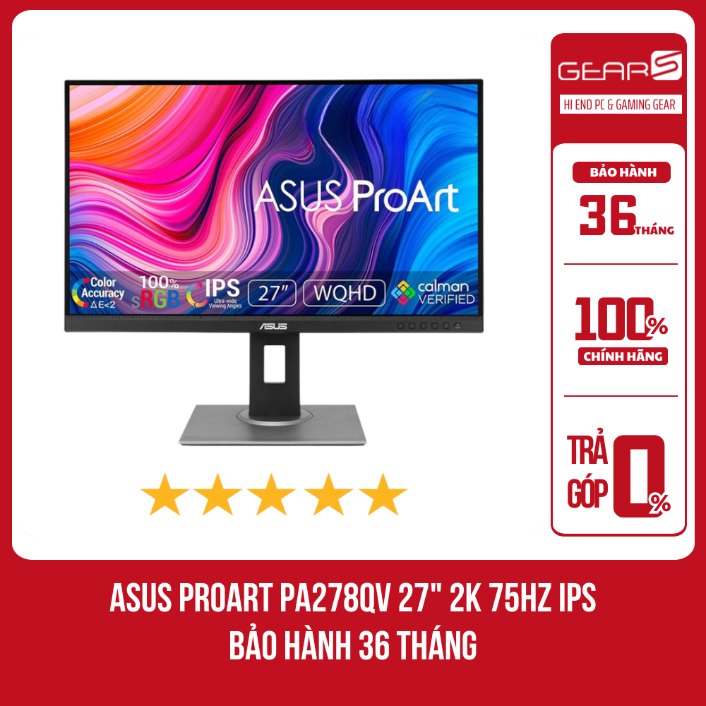 [FULL VAT] Màn  hình ASUS ProArt PA278QV 27" 2K 75Hz IPS chuyên đồ hoạ - Bảo hành 36 Tháng