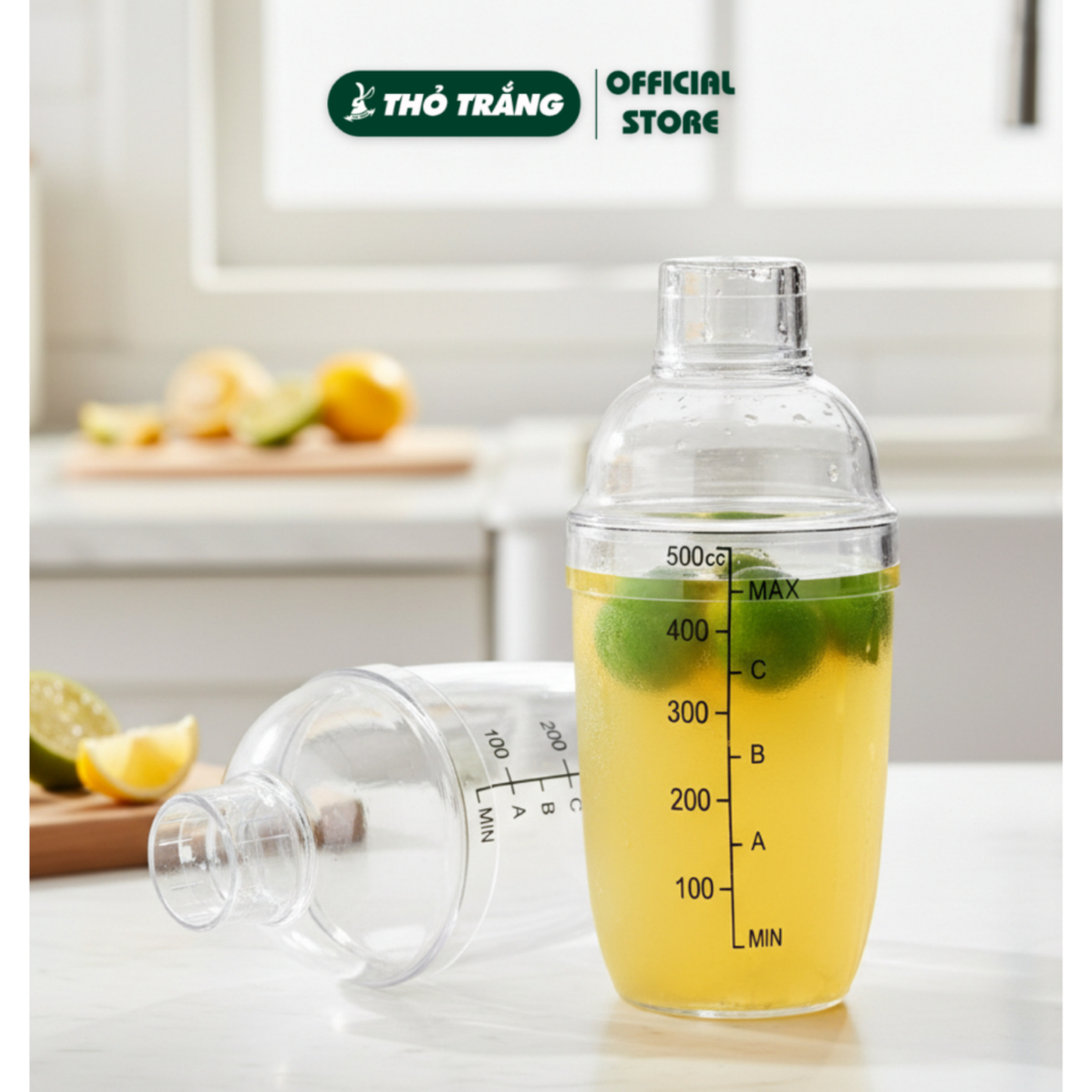 Bình lắc Shaker pha chế nhựa chia vạch đen hàng cao cấp (350ml, 530ml, 700ml)