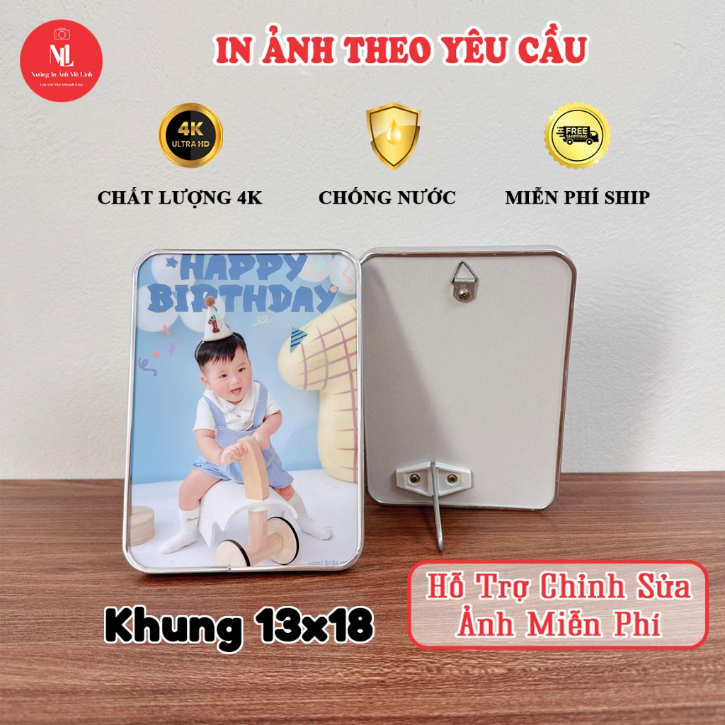Khung Ảnh 13x18 Gỗ Mica Tráng Gương Bo Viền In Theo Yêu Cầu 13x18cm