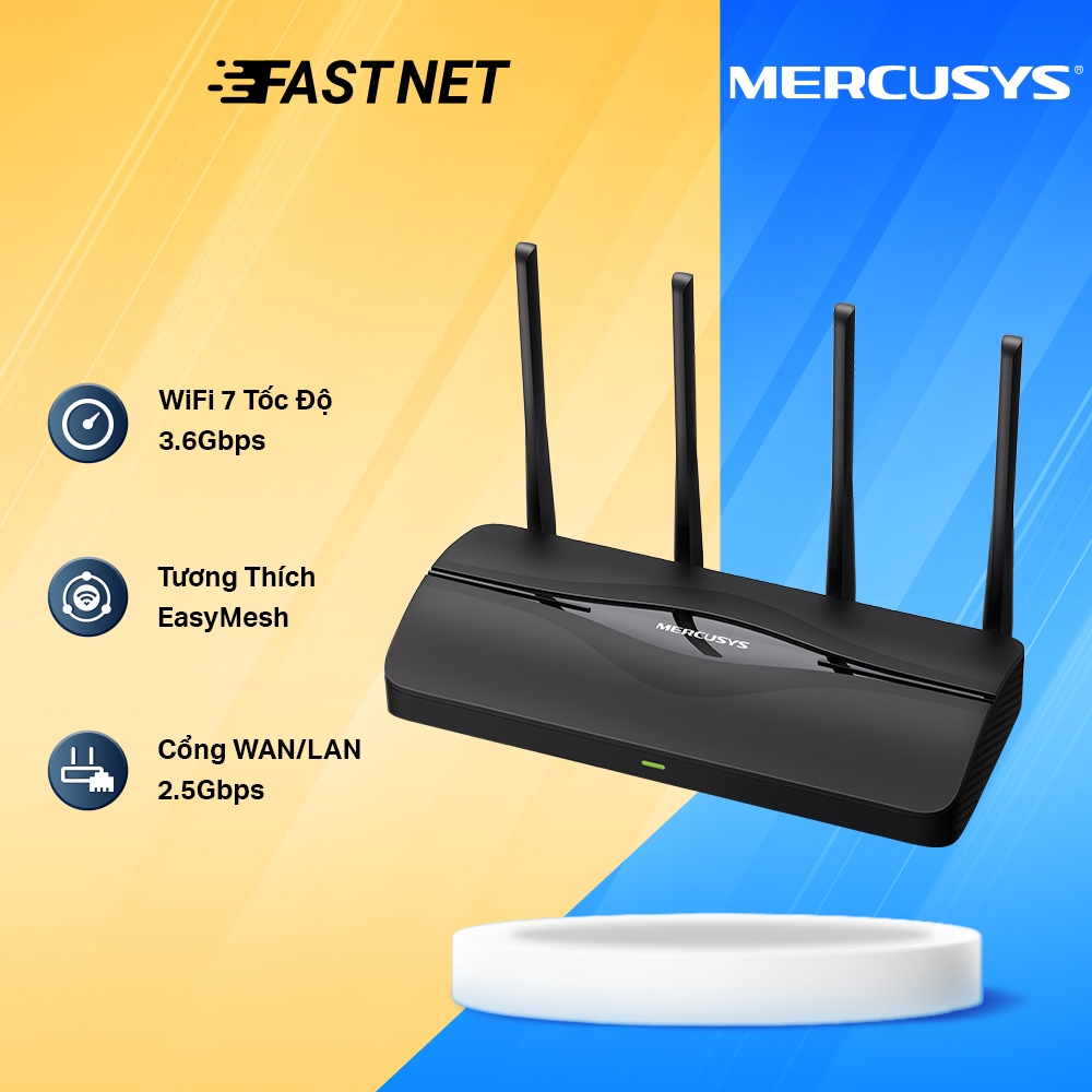 Router Wi-Fi 7 MERCUSYS MR27BE BE3600 Băng Tần Kép Tốc Độ 3.6 Gbps, Công Nghệ Đa Dạng, Bảo Mật Cao