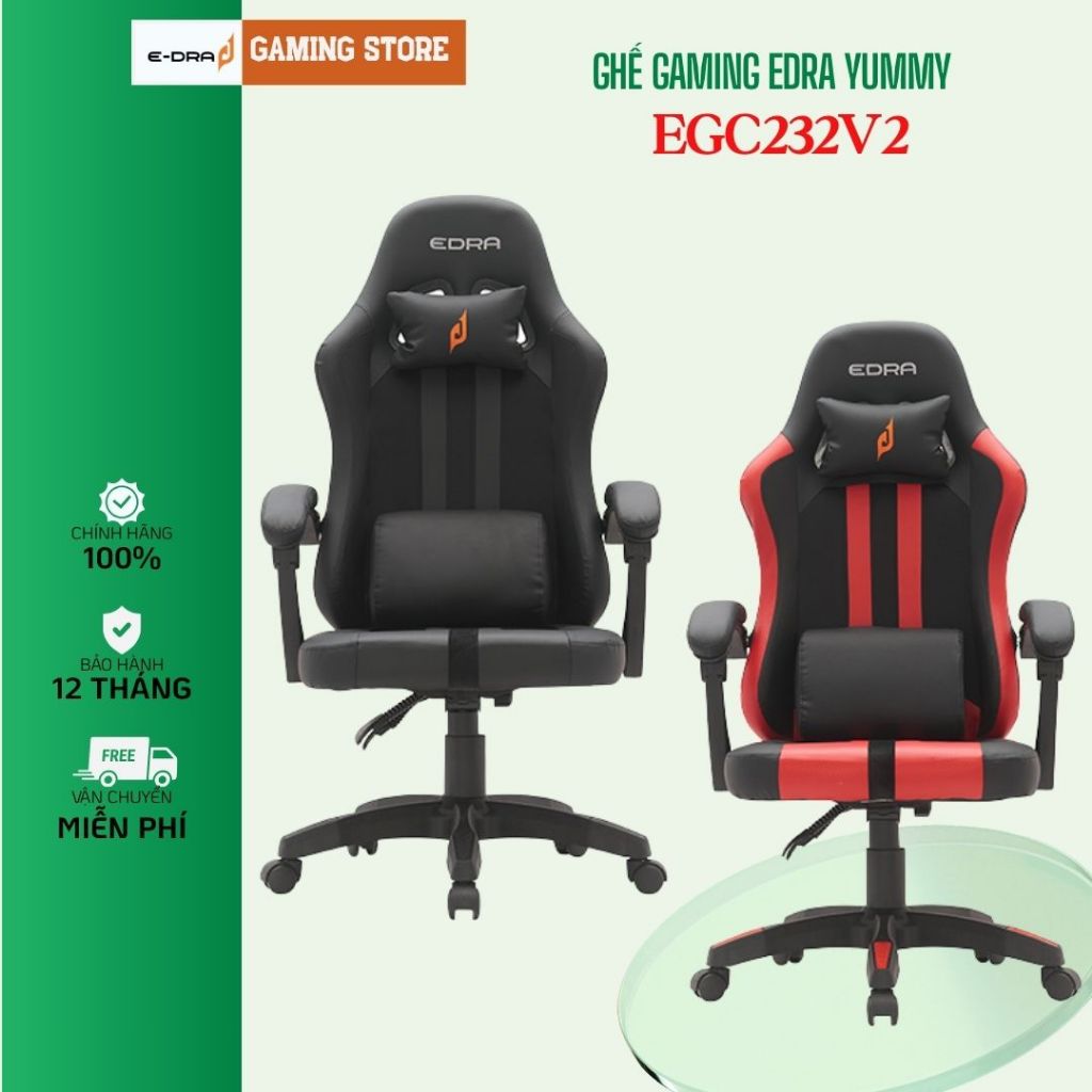 Ghế gaming EDRA YUMMY EGC232v2 Đệm Đúc, Da PU Cao Cấp Chịu tải 150kg Ngả lưng BH Chính Hãng 12 Tháng