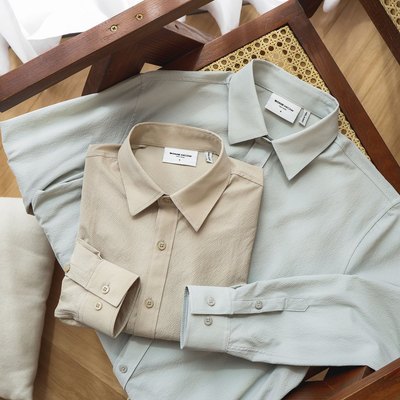 [N] Áo Sơ Mi Relaxed Beige Gray Vải Poly Spandex Thoải Mái Thanh Lịch Phóng Khoáng, SM0213 SOME HOW STORE