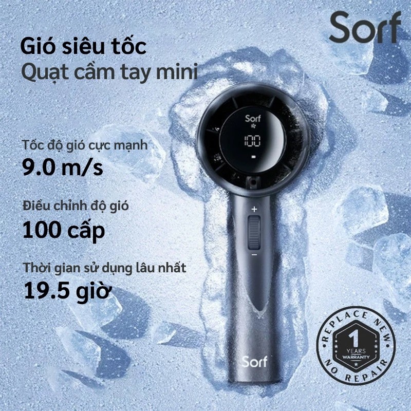 Sorf A18 Pro Quạt Cầm Tay Cao Cấp - Pin "Trâu" Dùng 15H - Con Lăn Vô Cấp Mượt Mà - Màn Hình LED - Bả