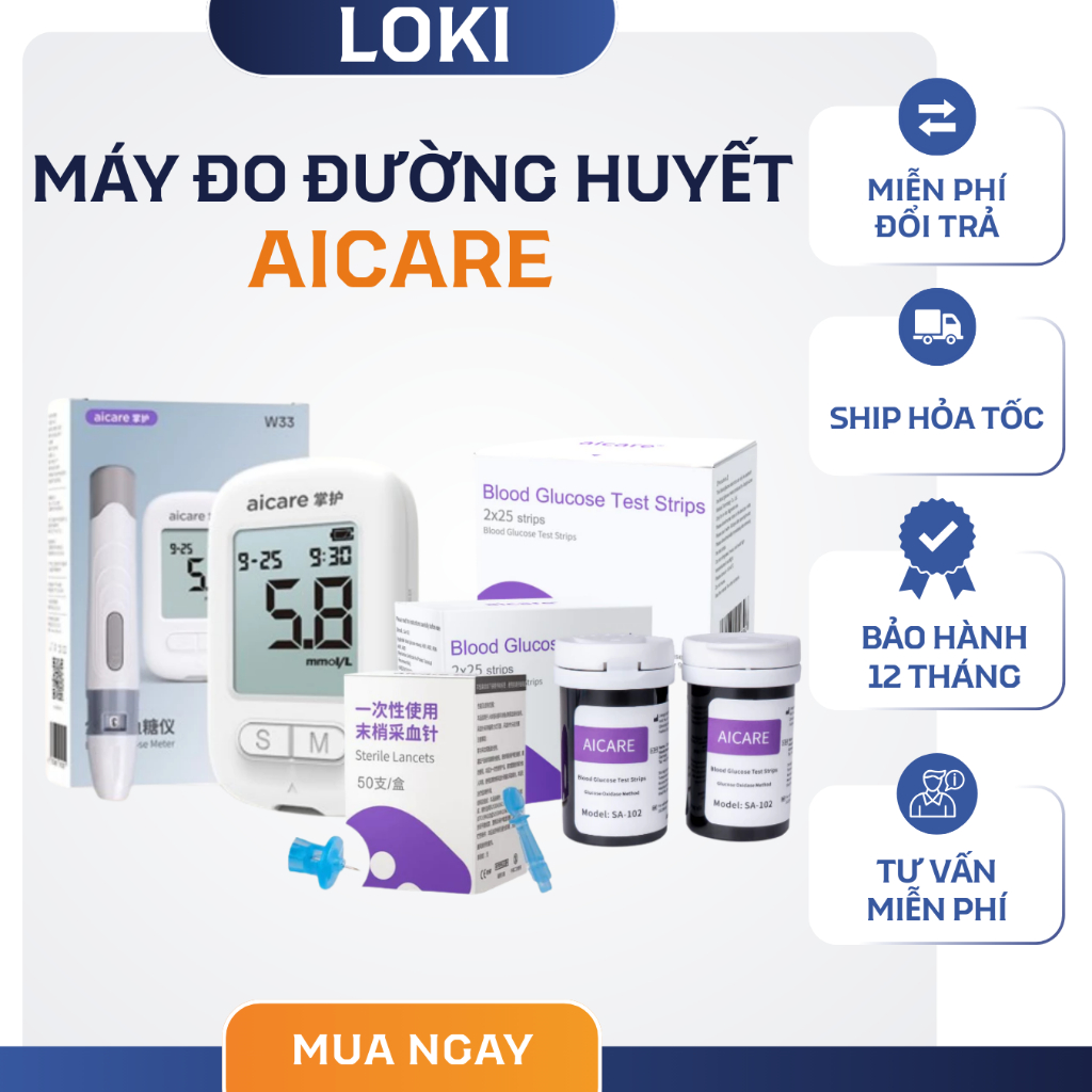 Combo Máy Đo Đường Huyết Chính Hãng AICARE, Cho Kết Quả Đo Nhanh Chóng, Chính Xác, Dễ Dùng Tại Nhà.