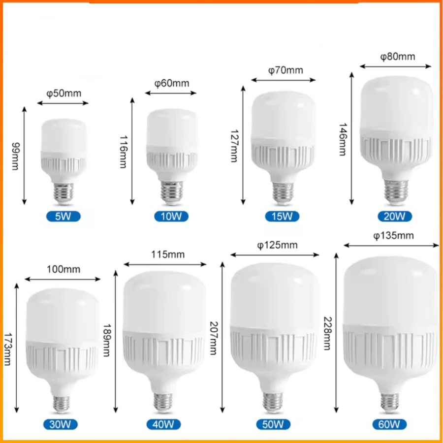 Bóng Đèn LED Bulb Trụ Nhựa, Bóng Điện 80W 60W 50W 40W 30W 20W 10W Siêu Sáng, Tiết Kiệm Điện