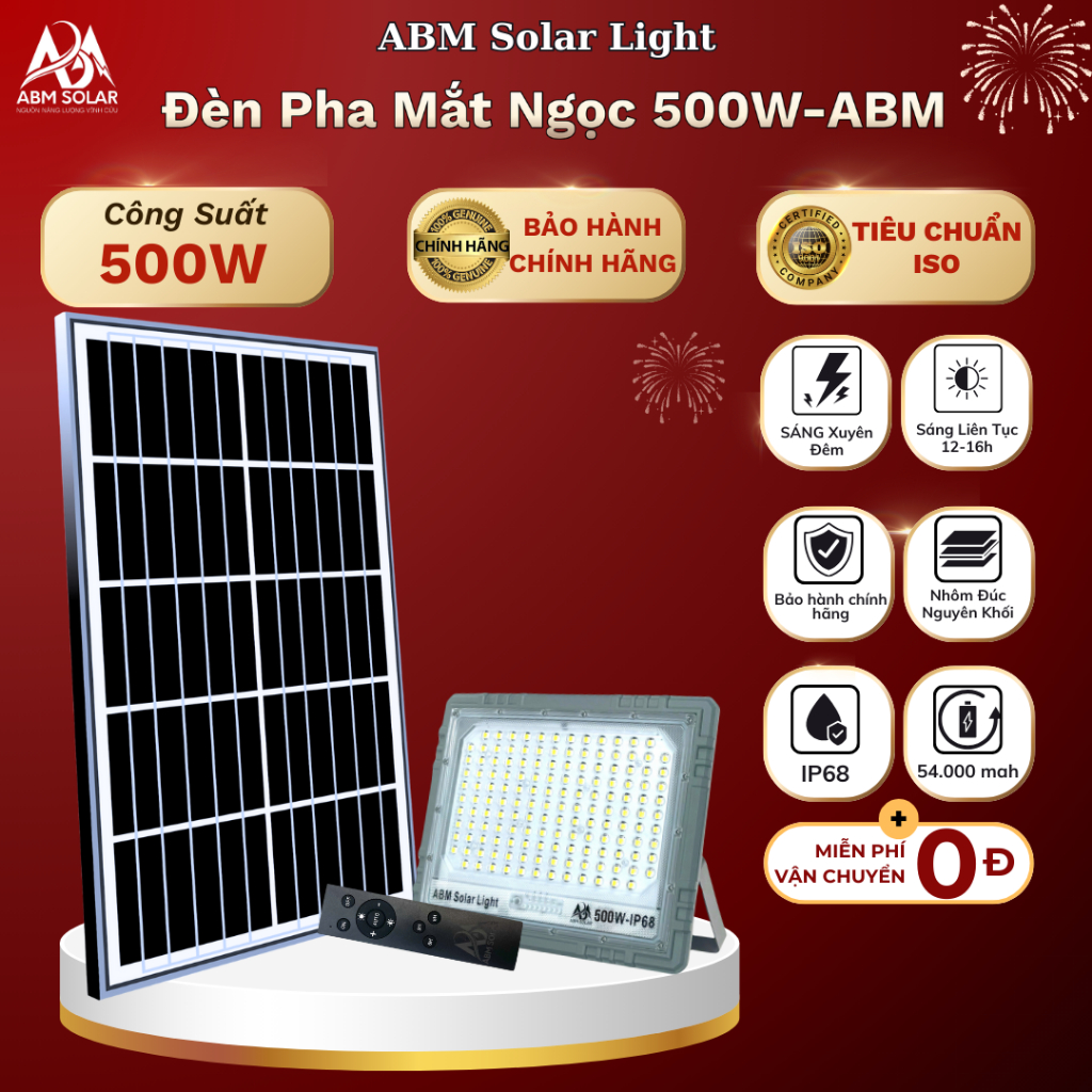 [500W] Đèn Năng Lượng Mặt Trời Nhôm Đúc Nguyên Khối, Công Suất 500w ABM SOLAR