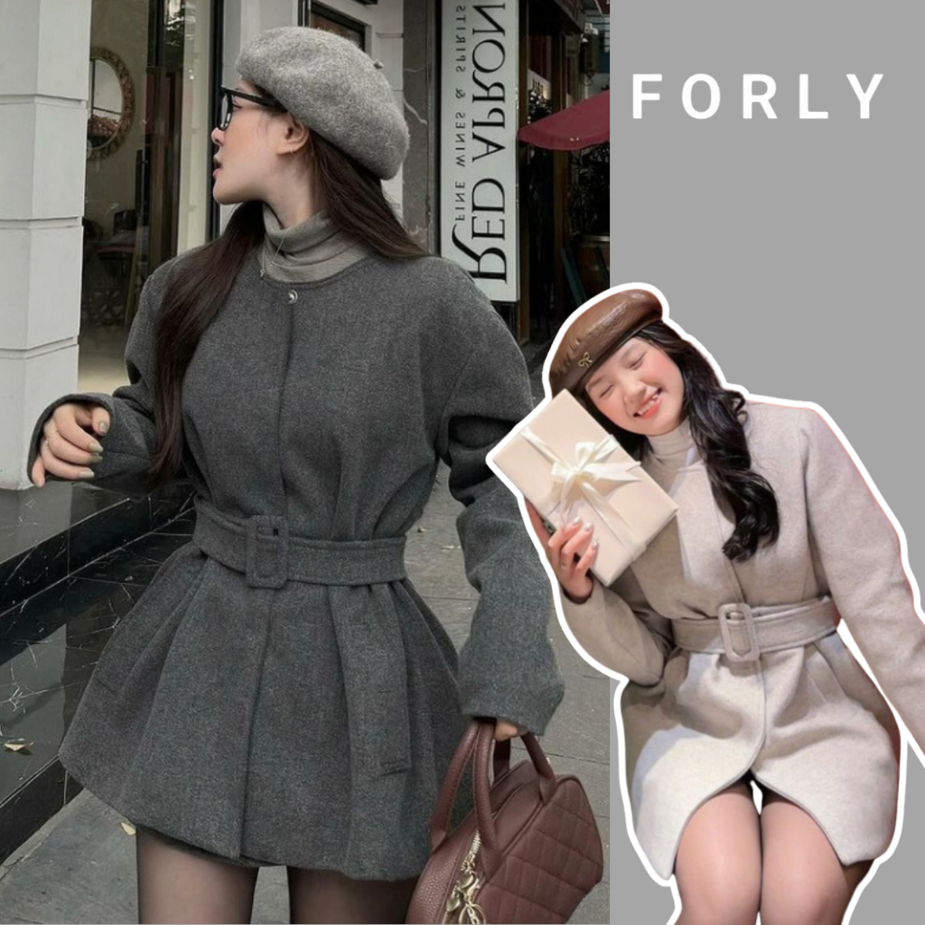 Áo Khoác Dạ Nữ Kèm Đai Forly Studio Chất Liệu Dạ Ép Cao Cấp T056