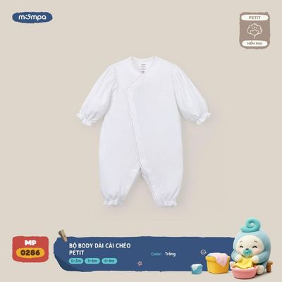 Bodysuit cho bé sơ sinh Mompa dài tay 0-9 tháng vải Petit mềm mịn co giãn cúc chéo 0286