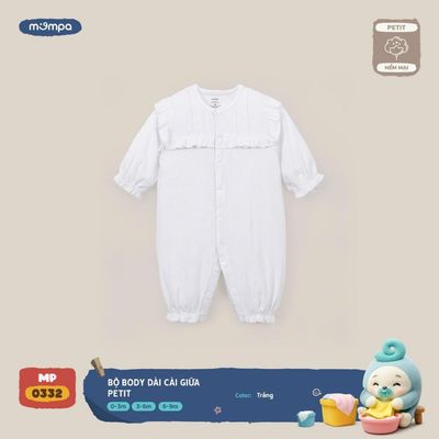 Bodysuit cho bé sơ sinh Mompa dài tay 0-9 tháng vải Petit mềm mịn co giãn cúc chéo 0332