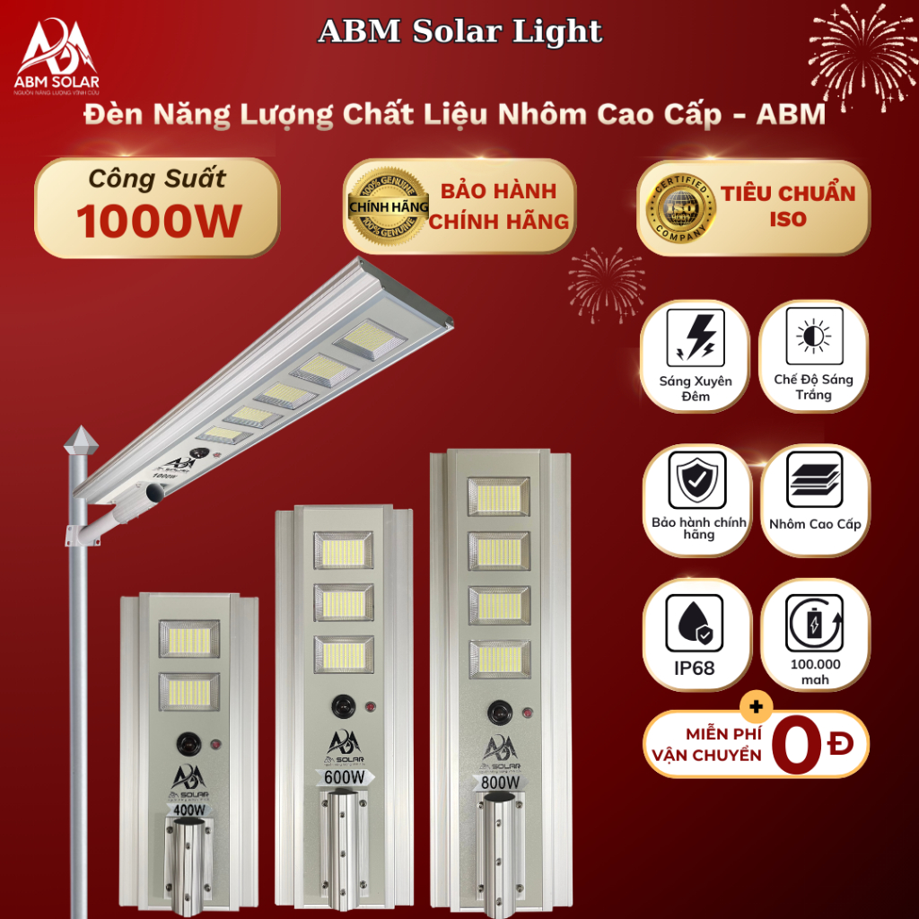 [600W] Đèn Đường Năng Lượng Mặt Trời Liền Thể ABM SOLAR, Vỏ Nhôm Đúc Nguyên Khối, Chống Nước IP68