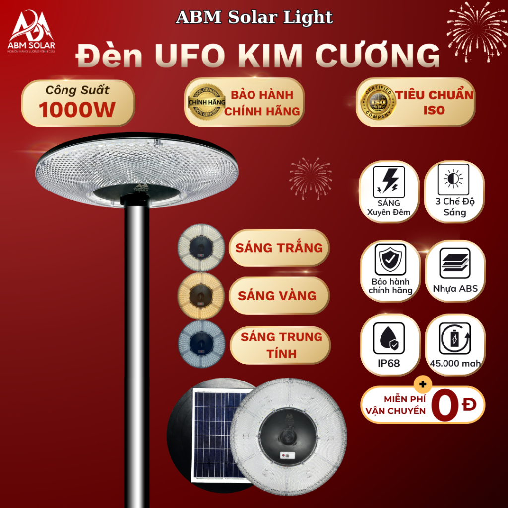 [800W] Đèn Năng Lượng Mặt Trời Sân Vườn, Đĩa Bay UFO 8 Pha Siêu Sáng, Chống nước IP 68, Cảm Biến Chu