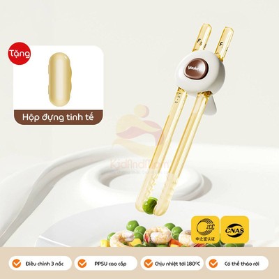 (Kèm Hộp) Đũa tập ăn, Đũa tập gắp Youkebei chất liệu PPSU Chịu được nhiệt độ cao KidAndMom cho bé