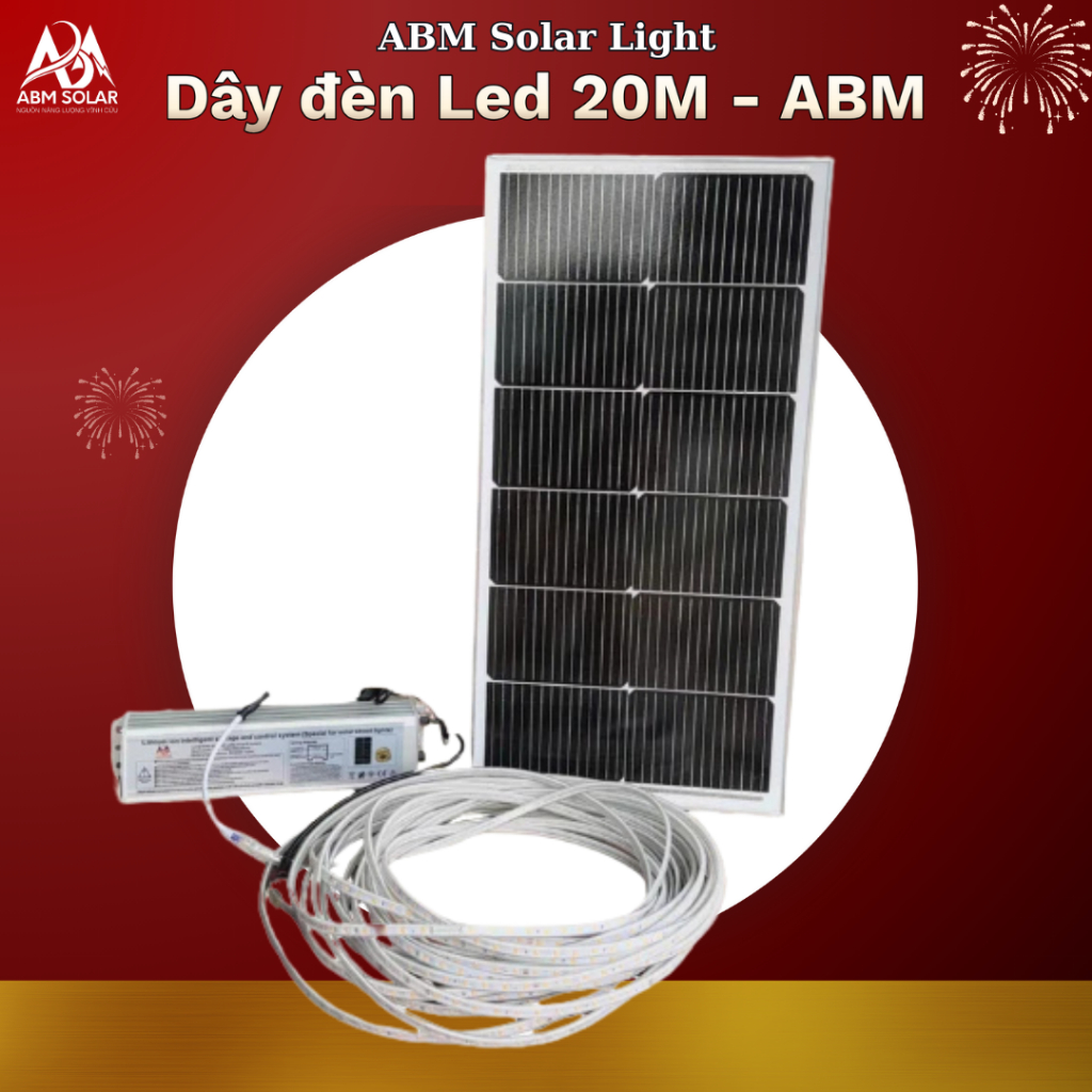 Đèn LED Dây Năng Lượng Mặt Trời 20 Mét, Ánh Sáng Vàng, Chống Nước Trang Trí ABM SOLAR