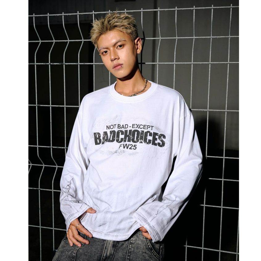 Bad Choices | Áo thun tay dài DirtyWhite vải cotton form boxy | BigBuy360 - bigbuy360.vn