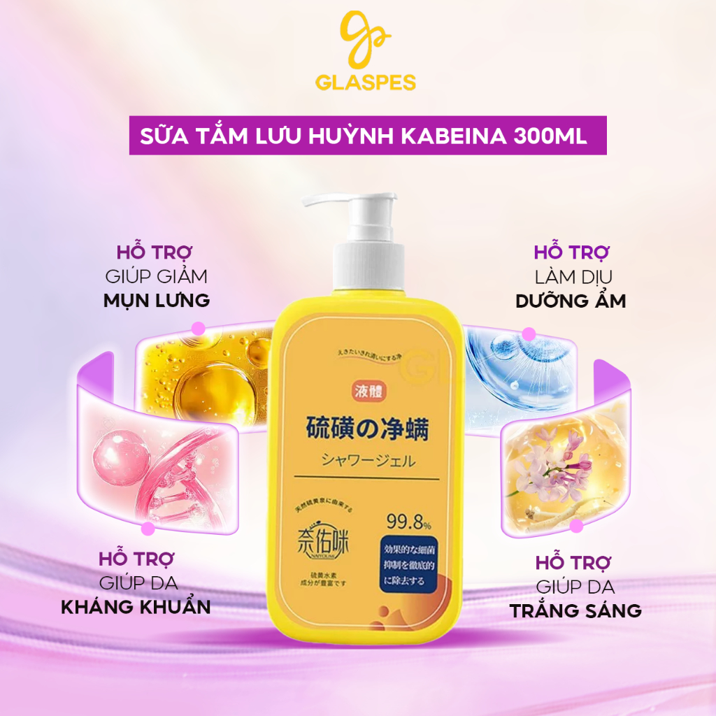 Sữa Tắm Lưu Huỳnh KABEINA 300ml Kháng Khuẩn, Loại Bỏ Mụn, Giảm Mụn Lưng, Giúp Trắng Da