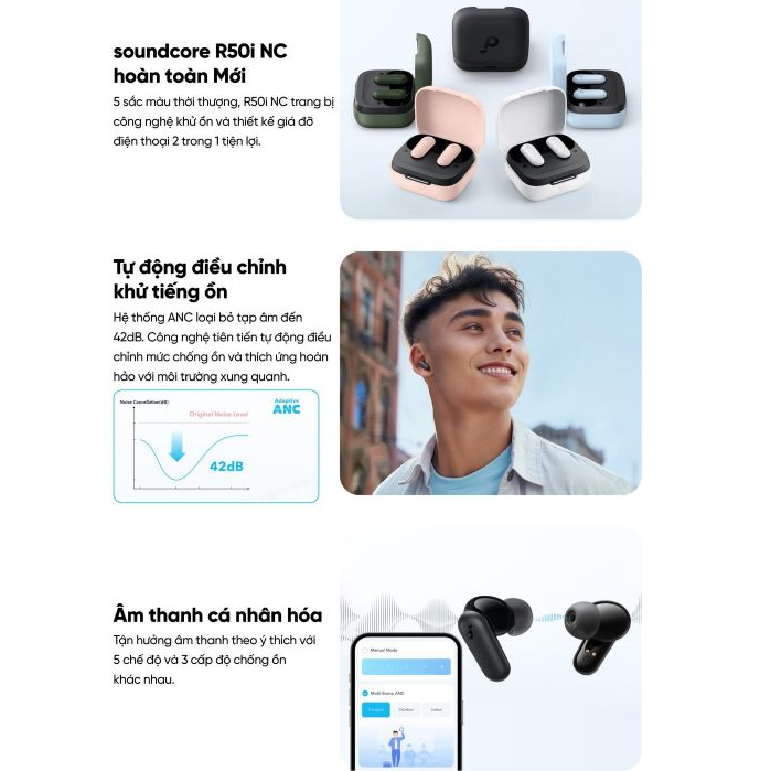 Tai nghe bluetooth soundcore R50i NC - Chống ồn vượt trội ANC, kháng nước và bụi chuẩn IP54 | BigBuy360 - bigbuy360.vn