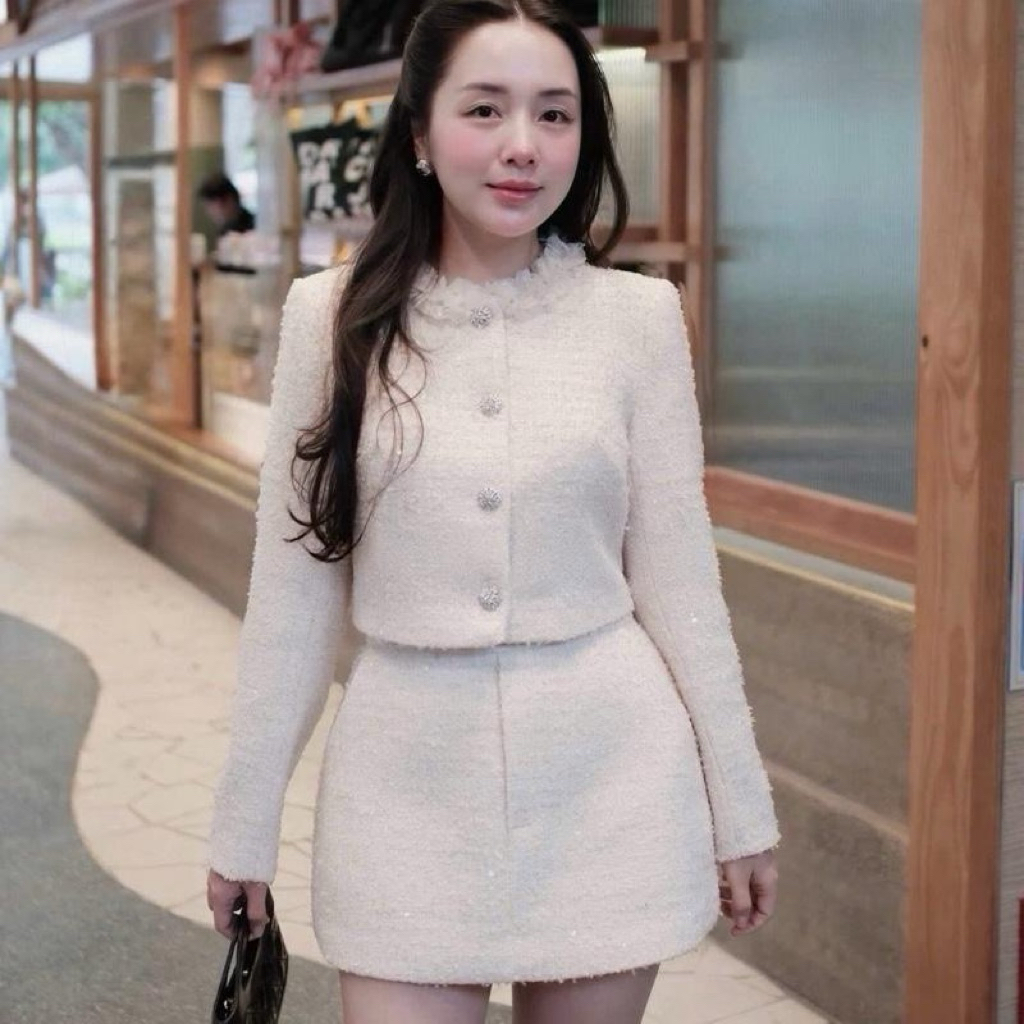 Set dạ kim sa 2 chi tiết ( áo dạ kim sa đính hoa + cv dạ dáng A ) 6ll32 ( hàng sẵn)