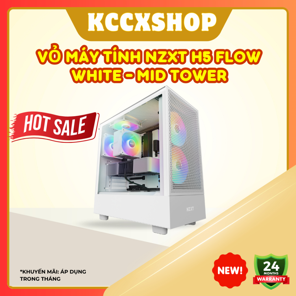 Vỏ máy tính NZXT H5 Flow White – Mid Tower | Thiết kế tối giản, airflow tối ưu, chưa gồm fan