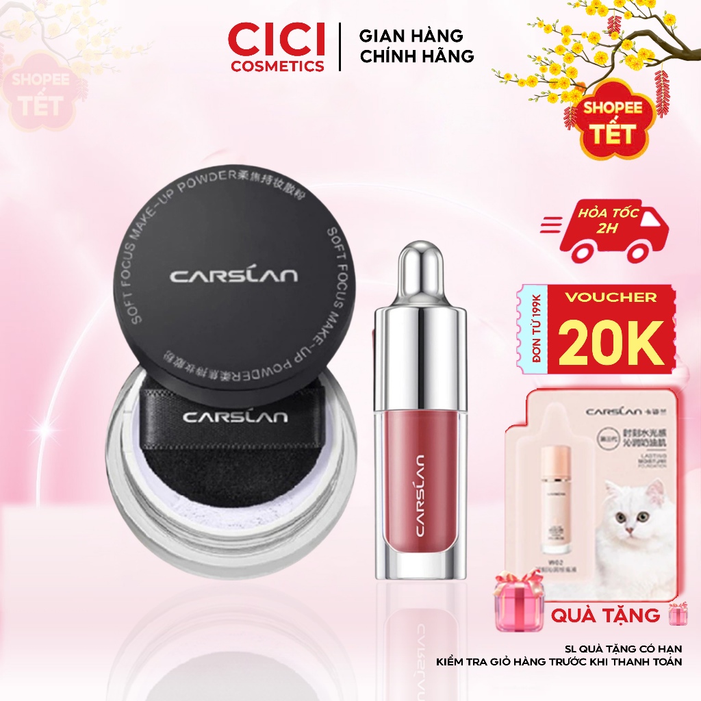 Combo Phấn Phủ Carslan Chính Hãng + Son Mini Carslan – Kiềm Dầu, Lâu Trôi, Màu Son Lên Chuẩn