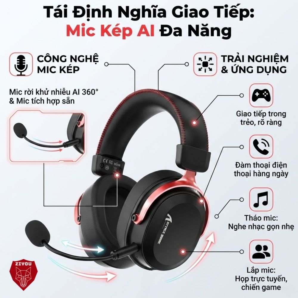 Tai Nghe Không Dây Gaming Attack Shark L30 Pro Receiver Kép, Âm Thanh Vòm 7.1, Độ Trễ 20ms, App Web | BigBuy360 - bigbuy360.vn