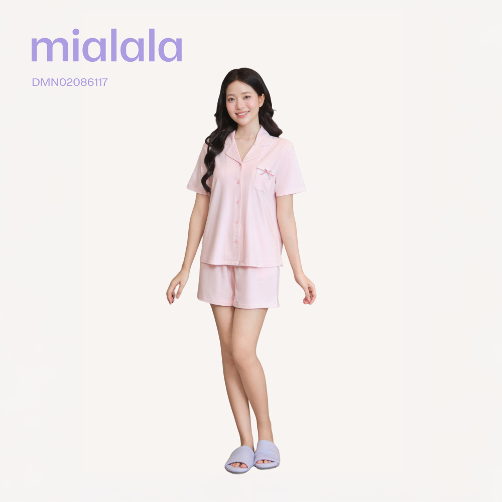 Mialala Đồ Mặc Nhà Nữ Cotton Co Giãn Mềm Mại Thoáng Mát Thiết Kế Cổ Pijamas Đính Nơ TNQN 6117