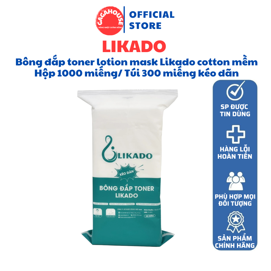Bông đắp toner lotion mask Likado cotton mềm Hộp 1000 miếng/ Túi 300 miếng kéo dãn