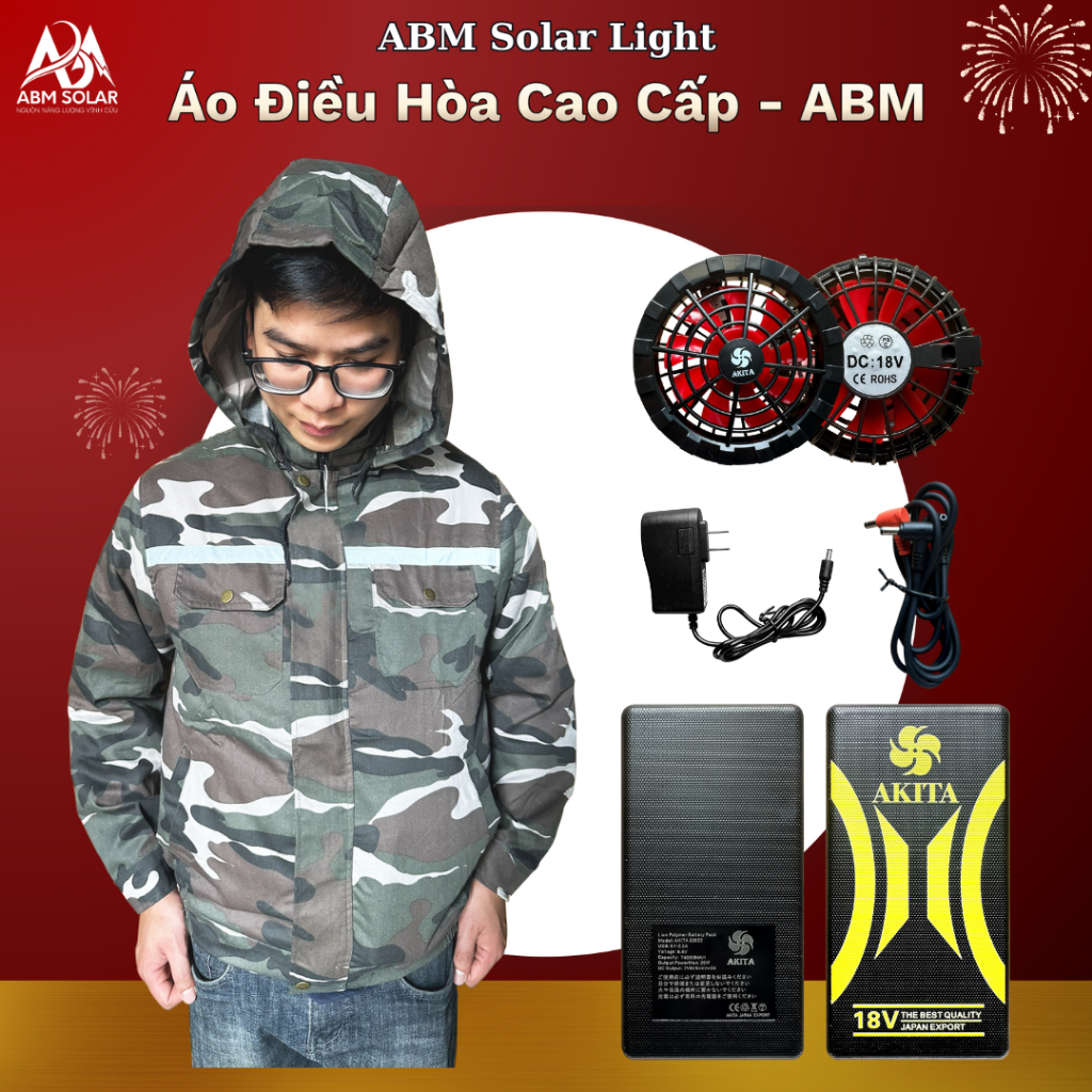 ÁO ĐIỀU HÒA  ABM Solar chống nắng tia UV Quạt gió điều hòa Pin 50000mah