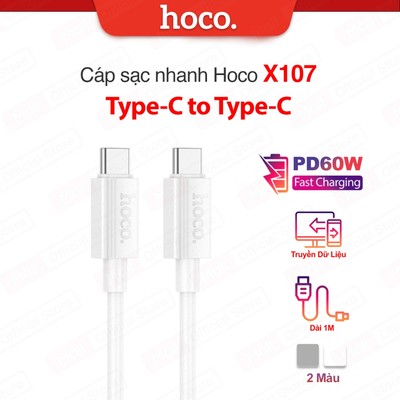 Cáp sạc nhanh Hoco X107 PD60W Type-C to Type-C dùng cho Android/Oppo/Samsung/IP15/16/17 dài 1M