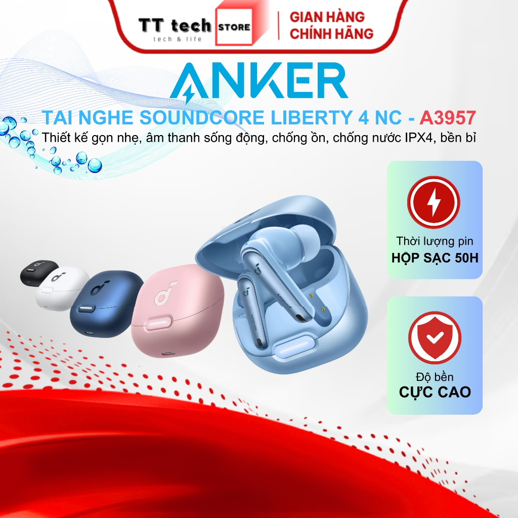 Tai Nghe Bluetooth Anker Soundcore Liberty 4 NC A3947 Chống Ồn ANC 2.0, Pin 40H, 6 Mic Al - BH18T