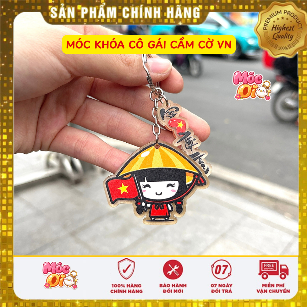 Móc Khóa Bé Gái Nón Lá Cầm Cờ Việt Nam 5cm – Phụ Kiện Dễ Thương, Quà Tặng Ý Nghĩa